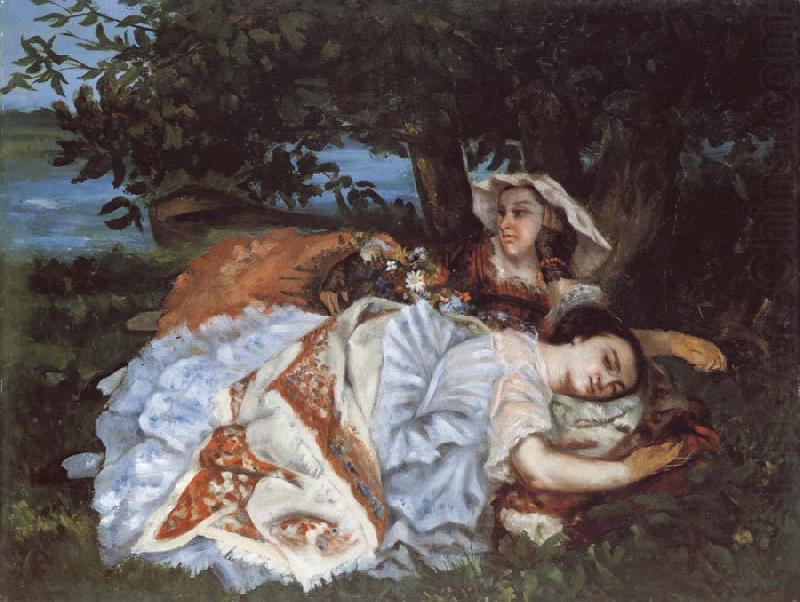 Gustave Courbet Young Ladies on the Bank of the Seine china oil painting image
